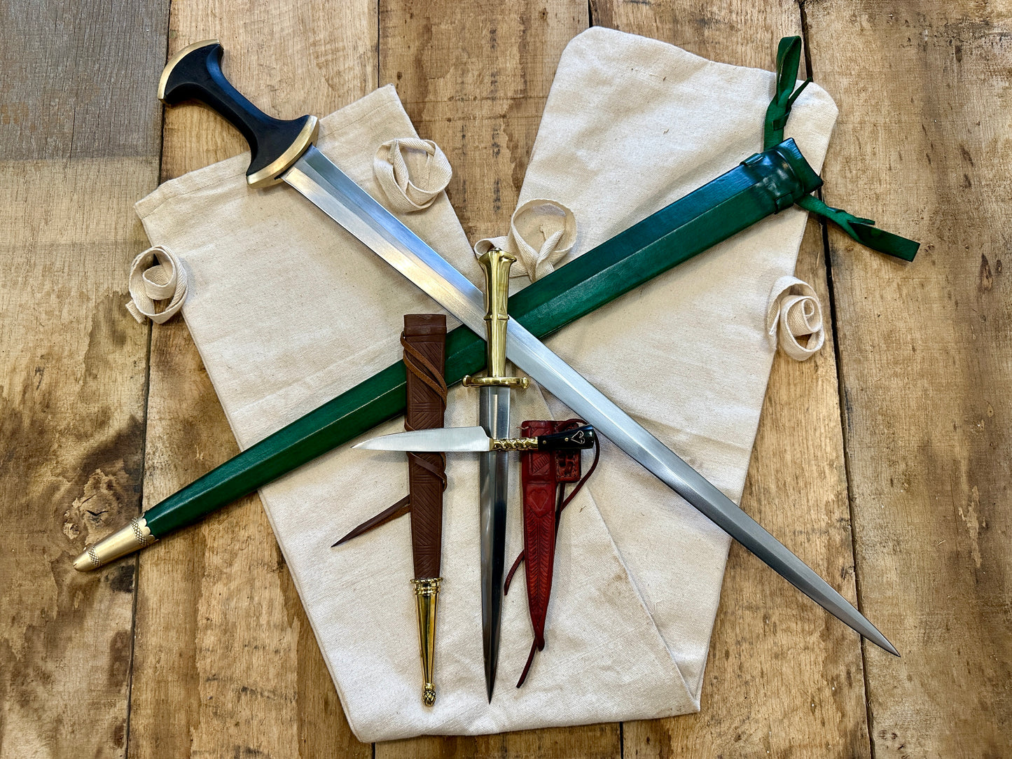 
                  
                    Degen sword bundle with Long Swiss/German Degen, Landsknecht S Quillon dagger and Tod Cutler Heart eating knife and free sword bag
                  
                