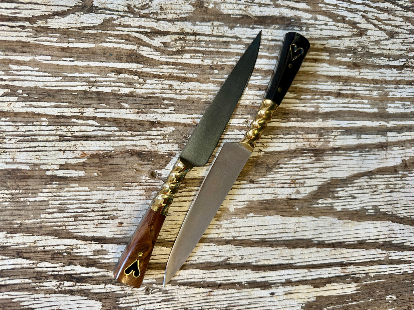 Lovers Bundle. Wooden heart knife and horn heart knife