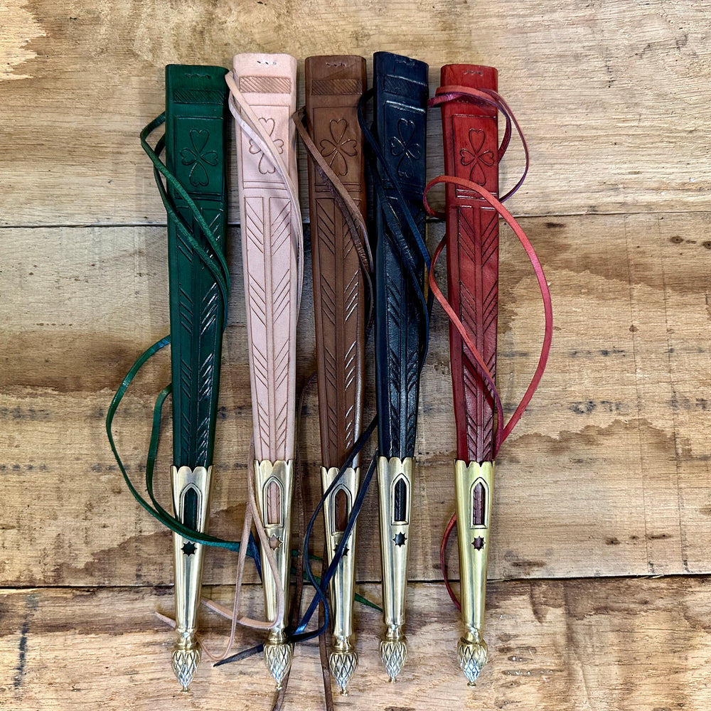 
                  
                    Tod Cutler English Rondel. Range of scabbards in red, green, black, brown and natural.
                  
                