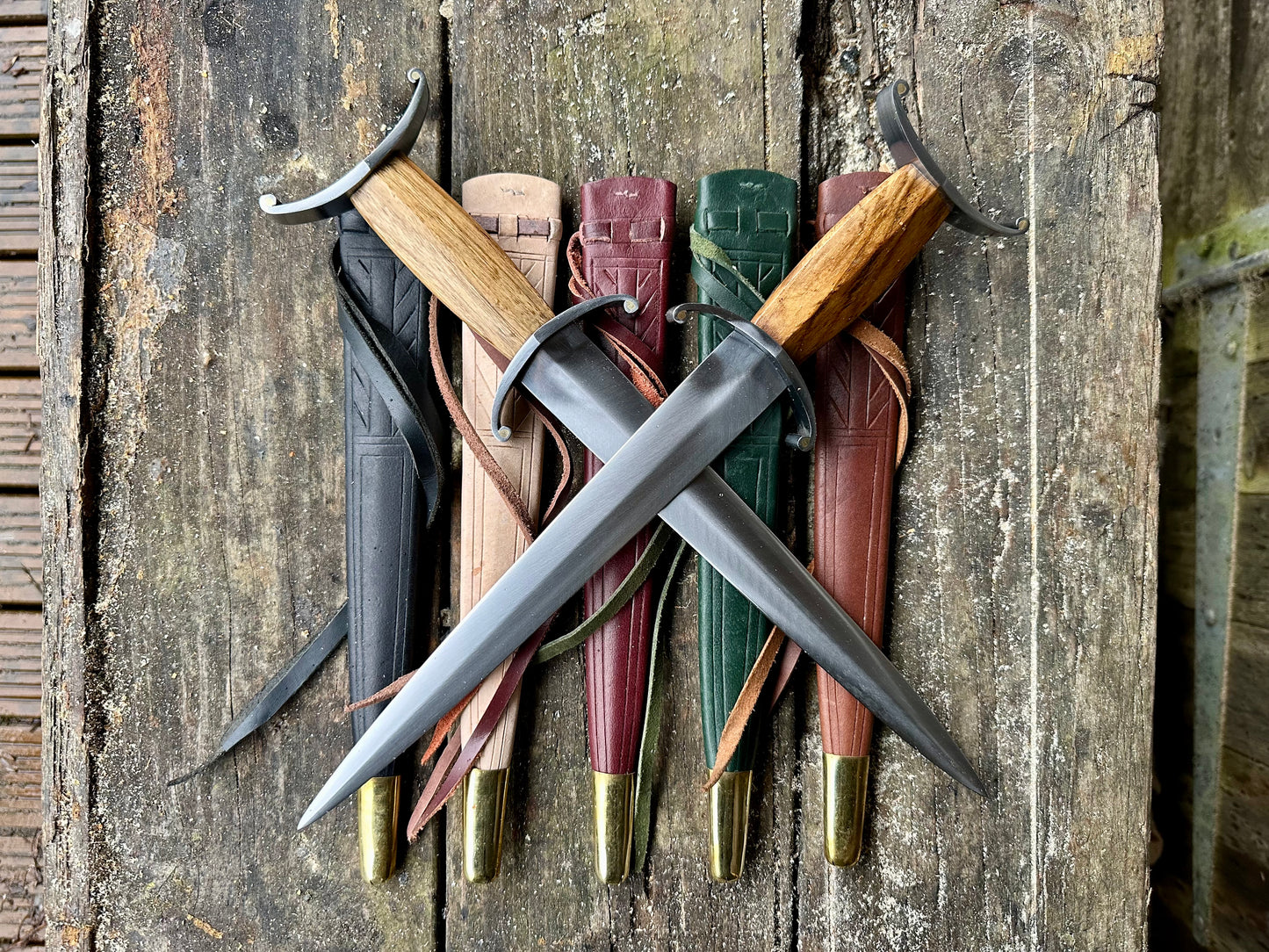 Tod Cutler Antenna Dagger 11-14thC. Two pictured on  a range of scabbards