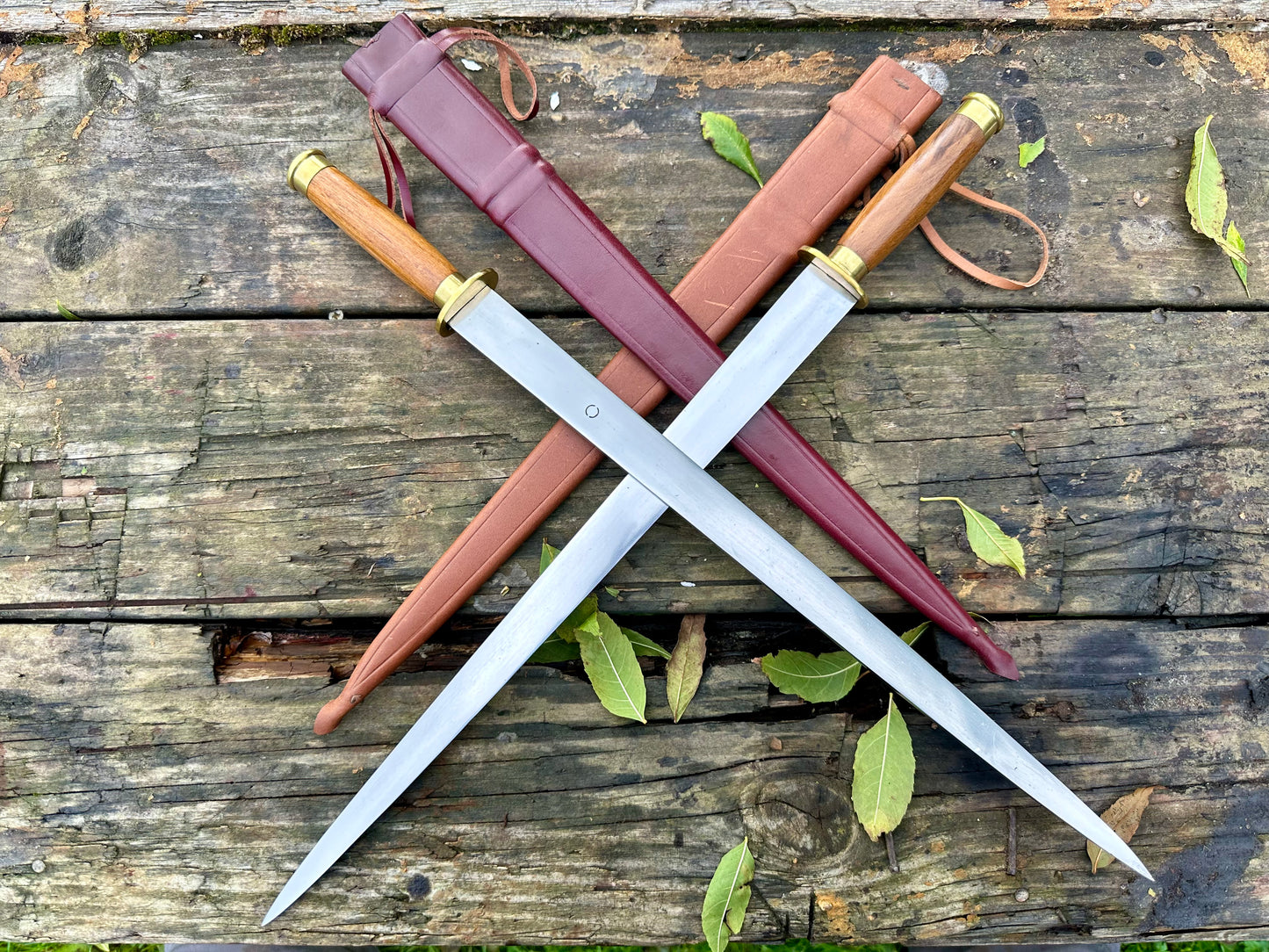Tod Cutler Irish Scian with red and brown scabbards