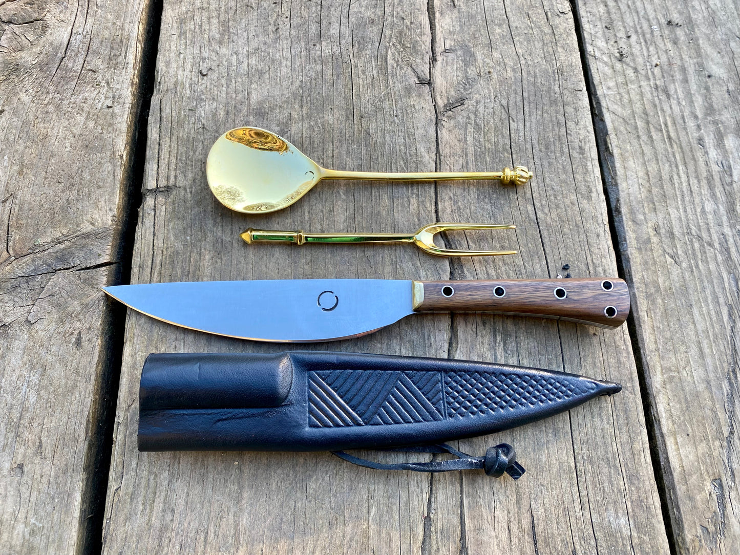 Tod Cutler eating knife (TCPA) and brass spoon and brass fork