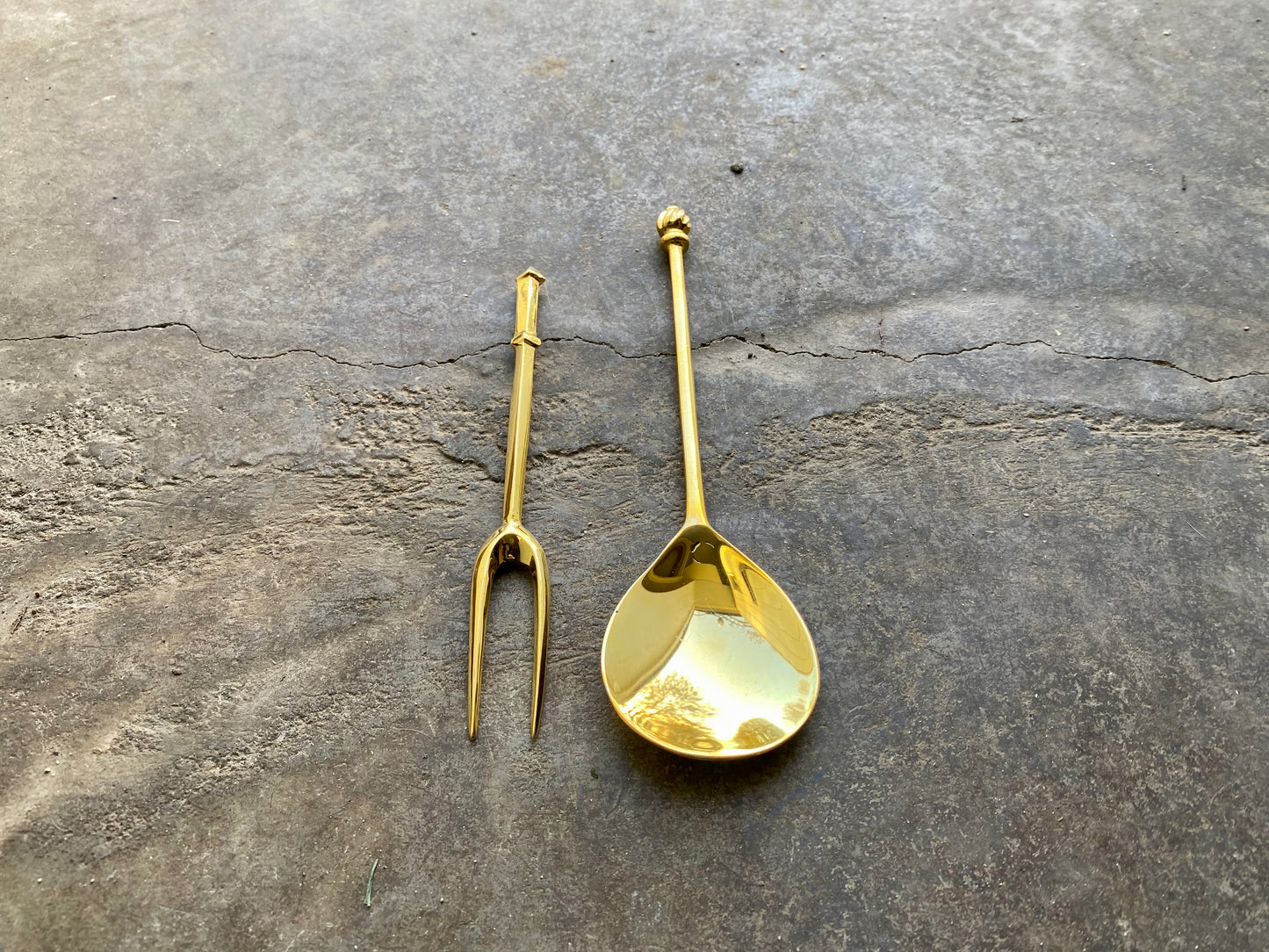 Tod Cutler brass spoon and two tine fork bundle