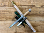 Medieval mounted mace, 12thC quillon dagger and 12-14thC horn handled eating knife