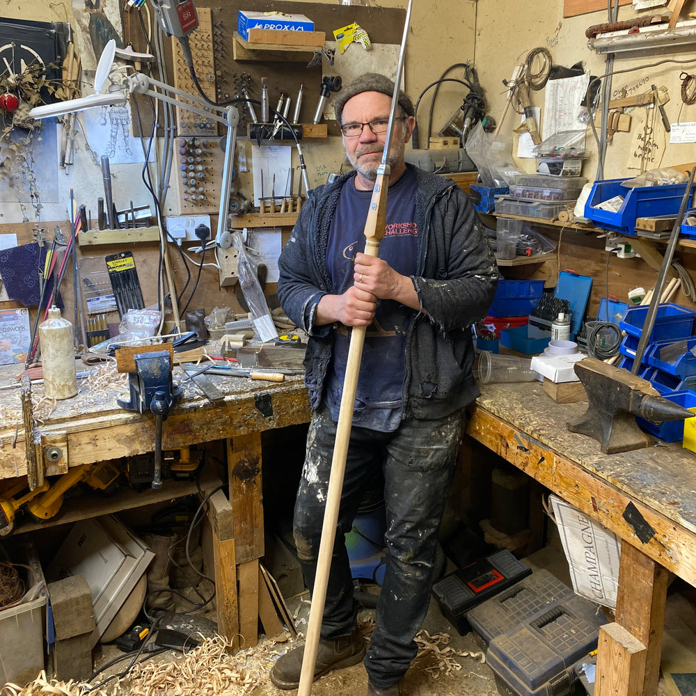 
                  
                    Tod Cutler Roman Pilum 200BC-250AD. Legionaries weapon. Tod standing with a fully hafted pilum
                  
                