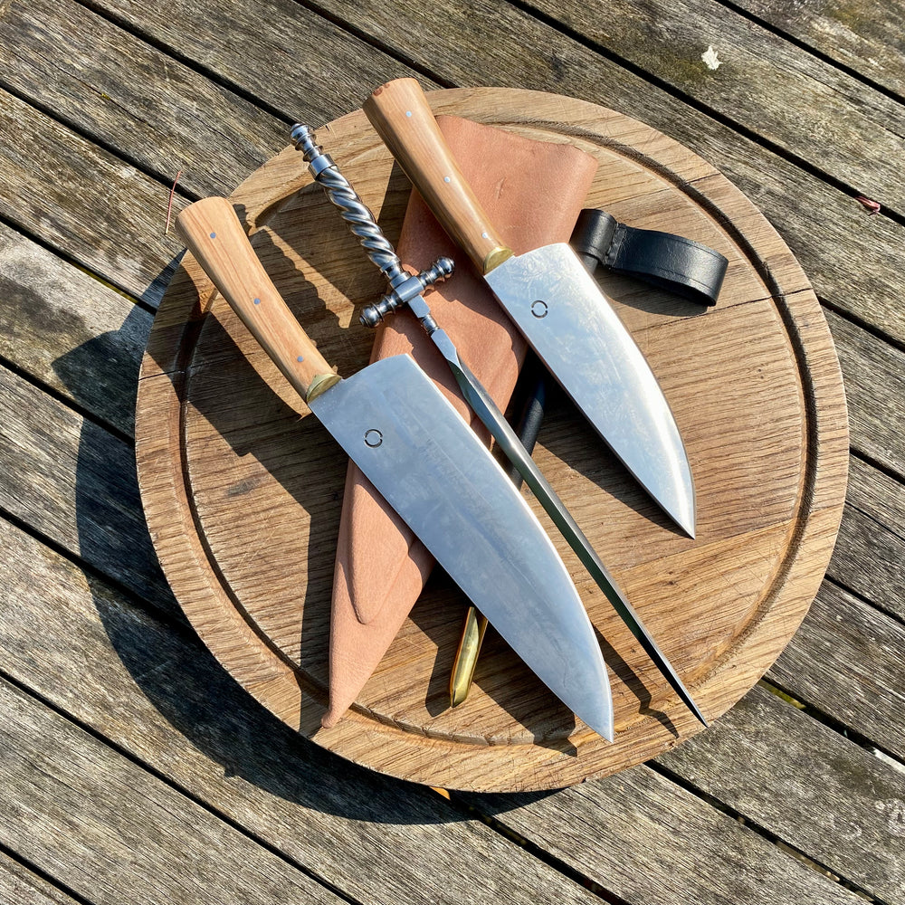 Tod Cutler large cooks set with stiletto dagger. The BBQ bundle