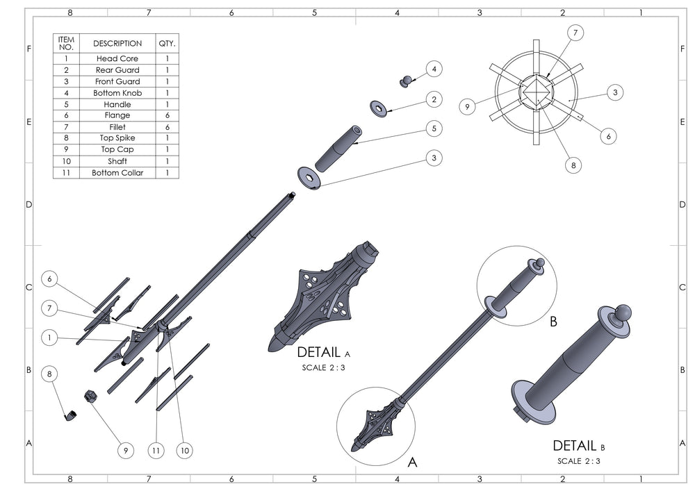 Late 15th Century Gothic Flanged Mace - Full Making Plans/Engineering Drawings