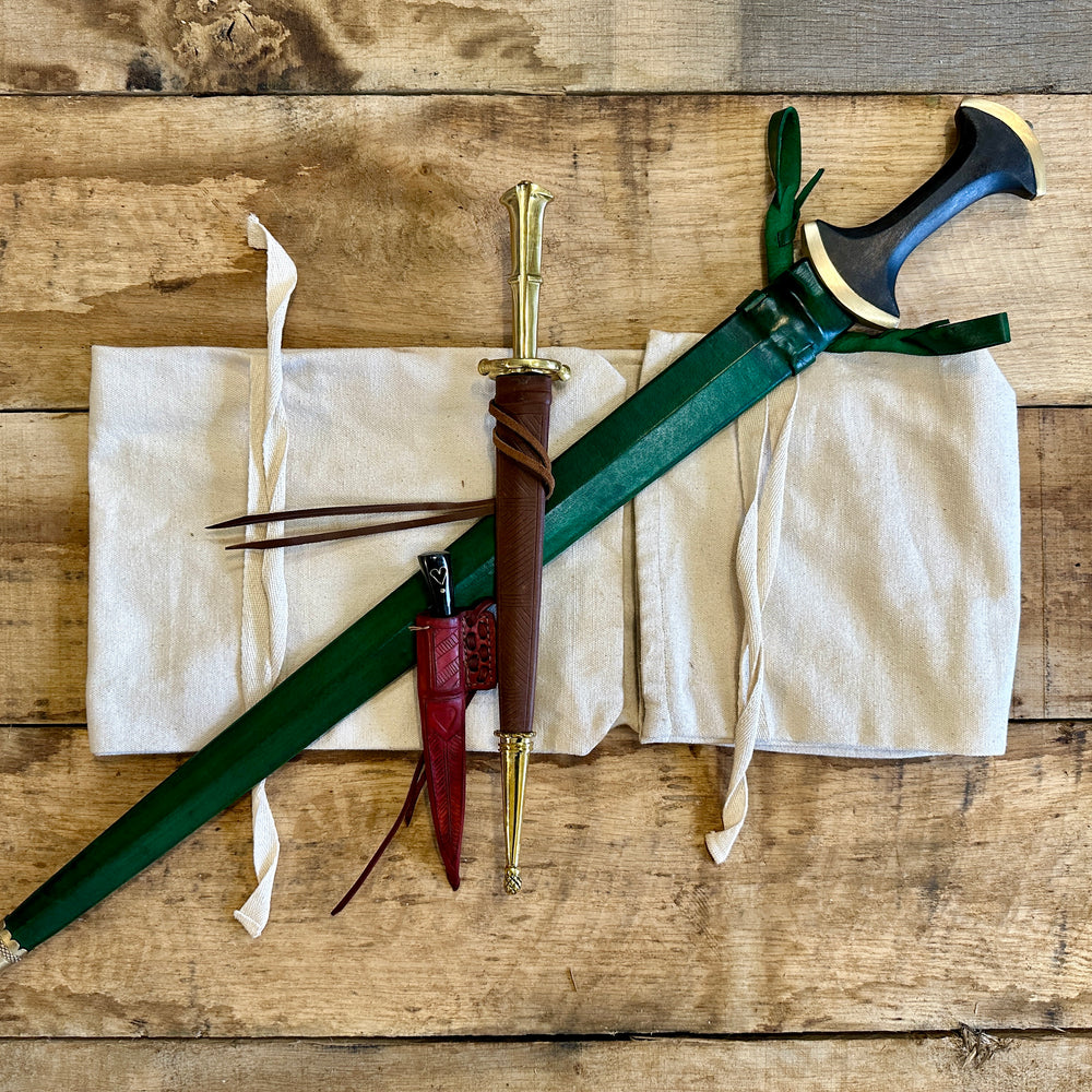 
                  
                    Degen sword bundle with Long Swiss/German Degen, Landsknecht S Quillon dagger and Tod Cutler Heart eating knife and free sword bag
                  
                