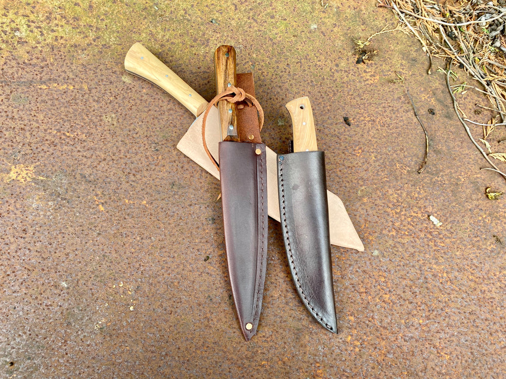
                  
                    Tod Cutler Medieval cleaver, Sheffield trade knife and bushcraft fiield knife - outdoor cooking bundle 
                  
                