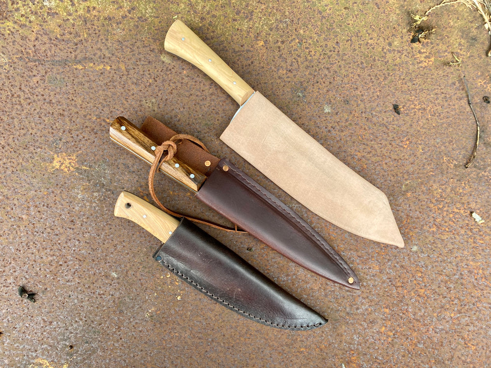 Tod Cutler Medieval cleaver, Sheffield trade knife and bushcraft fiield knife - outdoor cooking bundle 