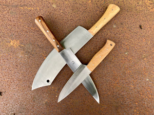 
                  
                    Tod Cutler Medieval cleaver, Sheffield trade knife and bushcraft fiield knife - outdoor cooking bundle 
                  
                