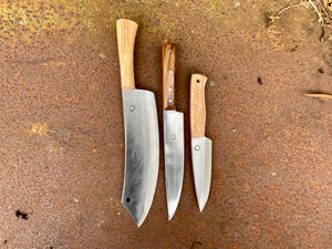 
                  
                    Tod Cutler Medieval cleaver, Sheffield trade knife and bushcraft fiield knife - outdoor cooking bundle 
                  
                