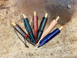 Tod Cutler penknives in brown, green, red , black, natural and blue sheathes