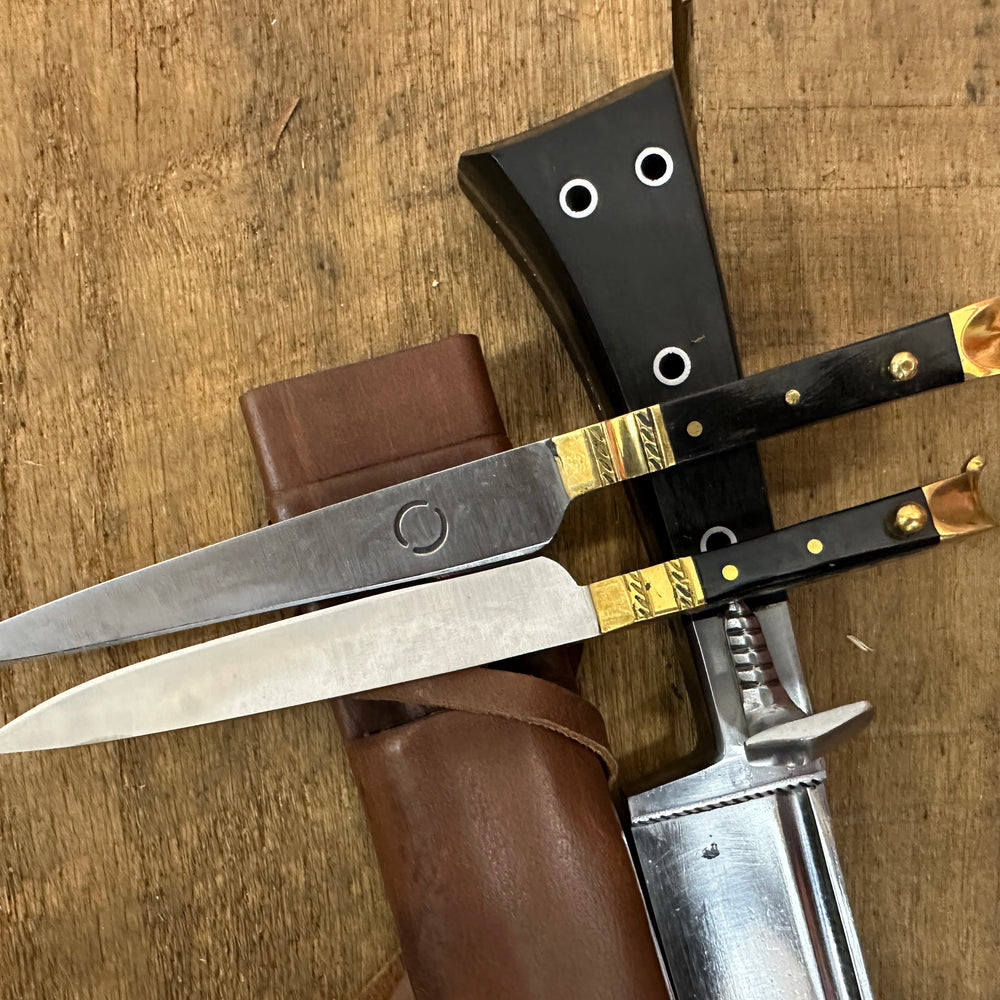 
                  
                    Bauernwehr with by knives with a brown scabbard
                  
                