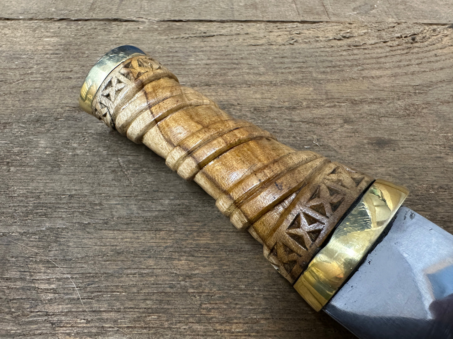 Long Irish Skean carved wooden handle. 