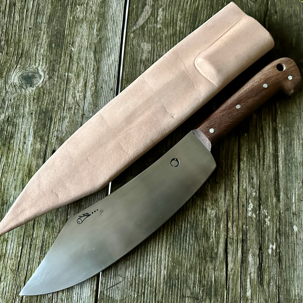 Tod Cutler Curved cleaver with leather sheath