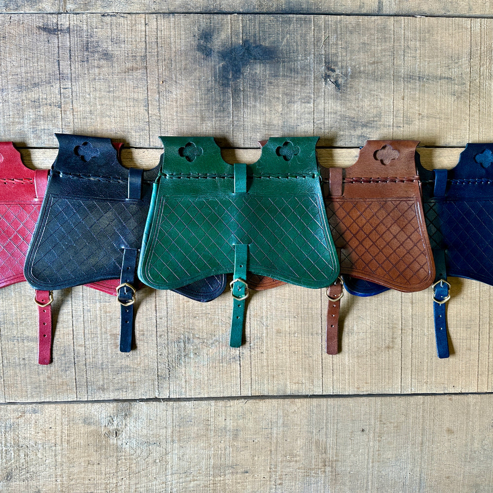 Large Block pouches in red, black, green, brown and dark blue