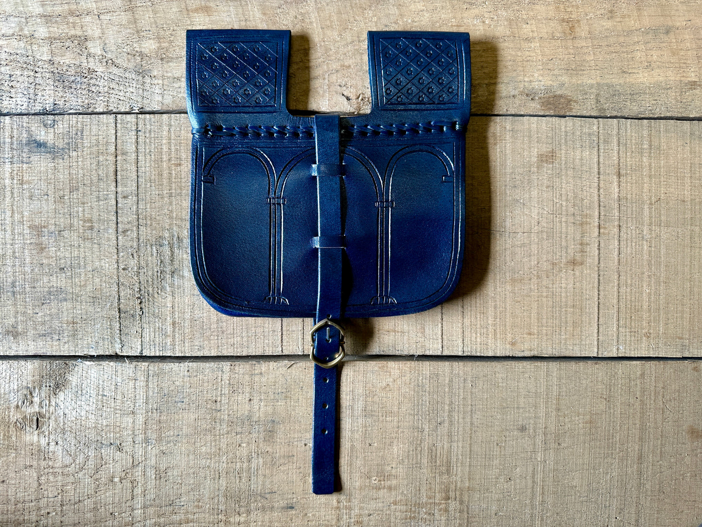 
                  
                    TCL2 14th/15thC Incised Leather Belt Pouch - dark blue pouch
                  
                