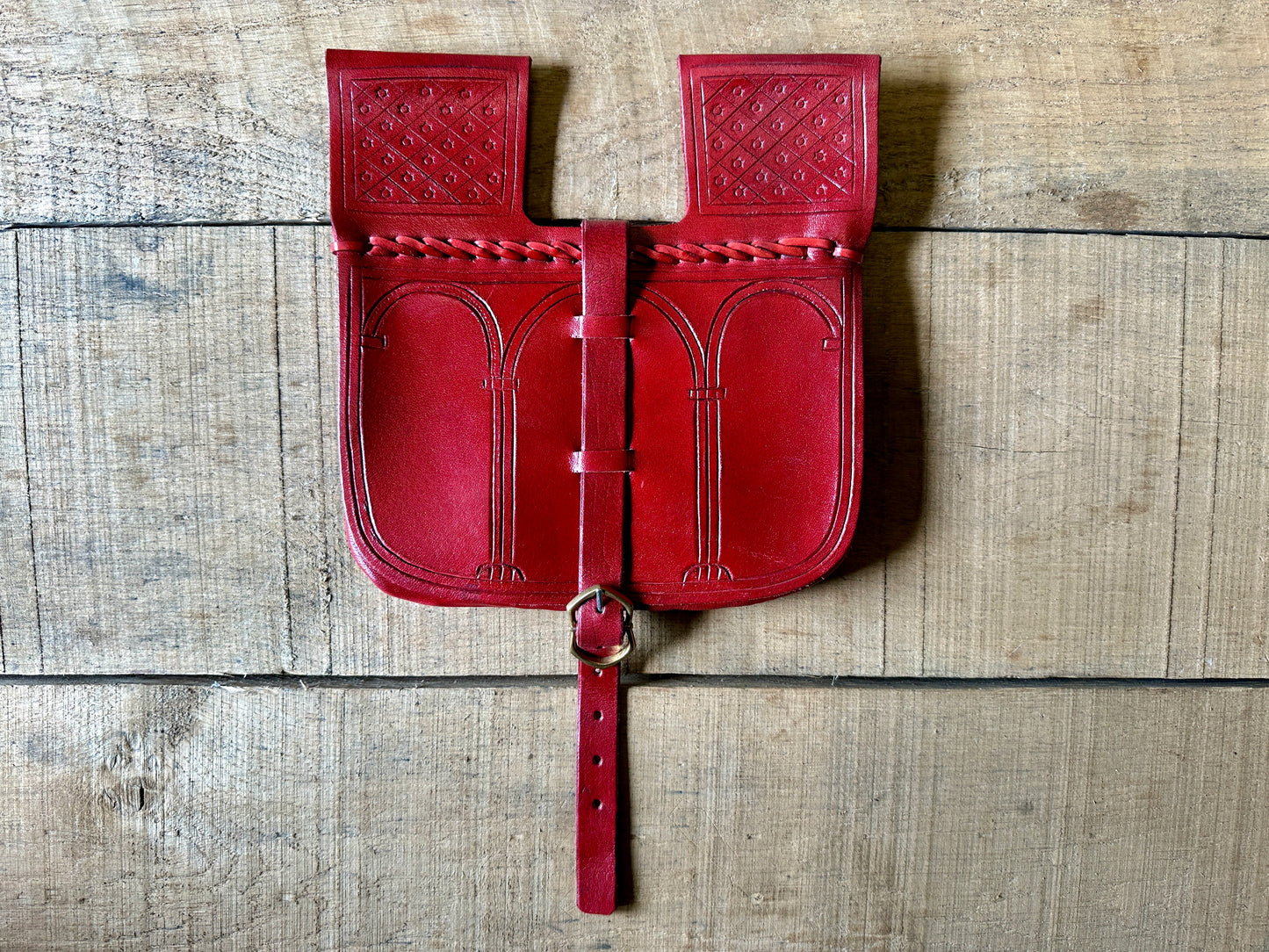 
                  
                    TCL2 14th/15thC Incised Leather Belt Pouch - red pouch
                  
                