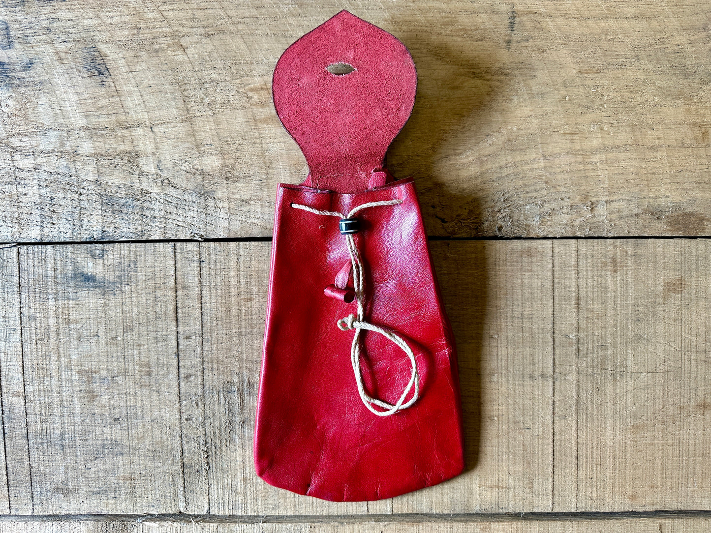 
                  
                    Soft drawstring belt pouch open in red
                  
                