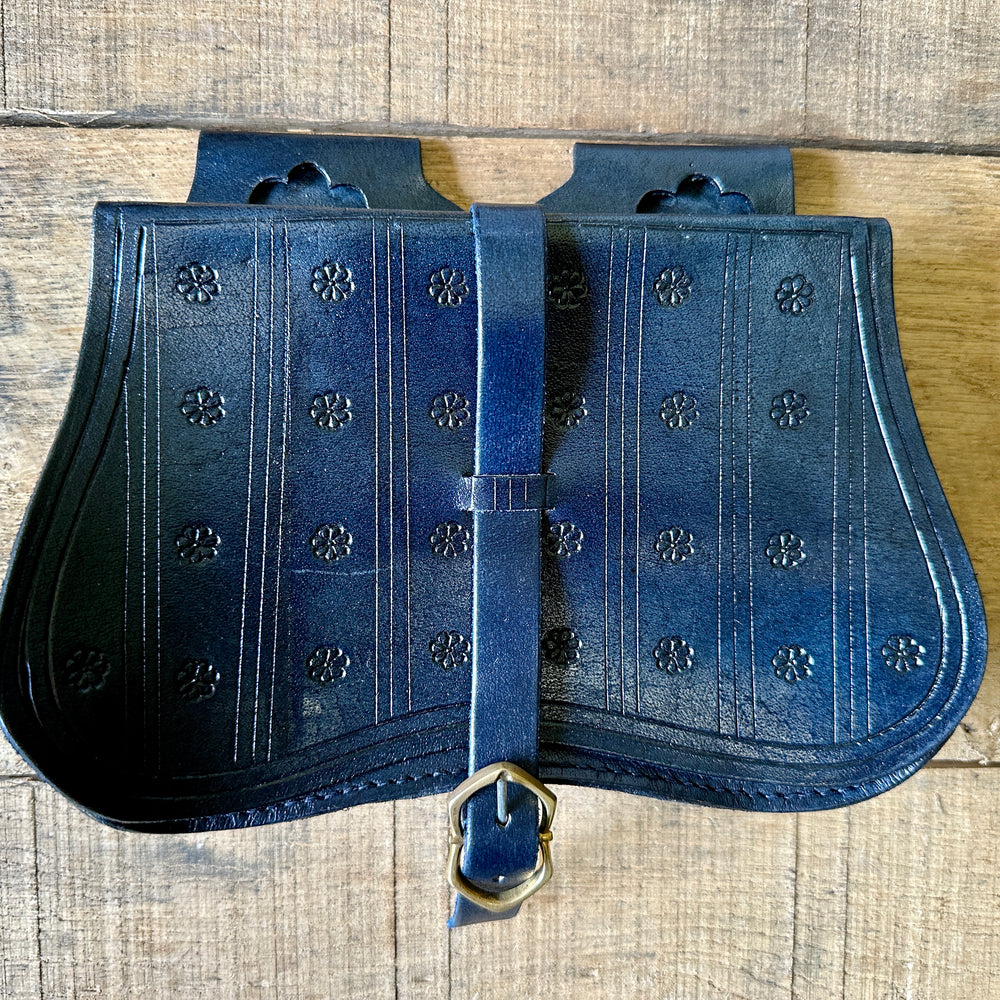 
                  
                    14th-16thC Bollock pouch with decoration and gusset in dark blue
                  
                