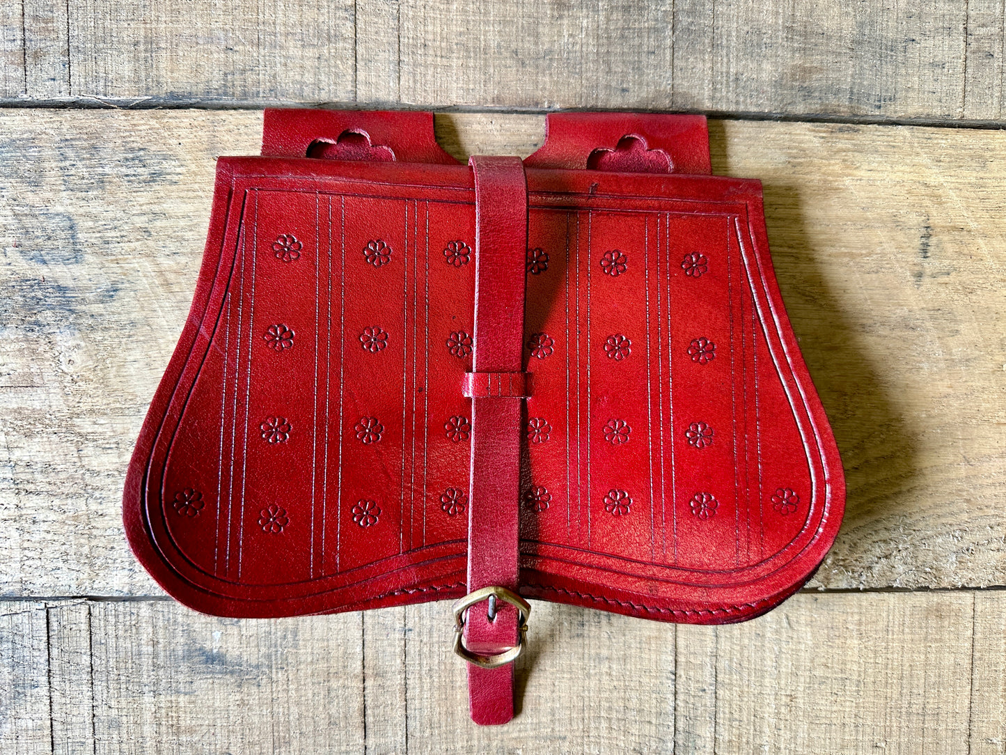 
                  
                    14th-16thC Bollock pouch with decoration and gusset in red
                  
                