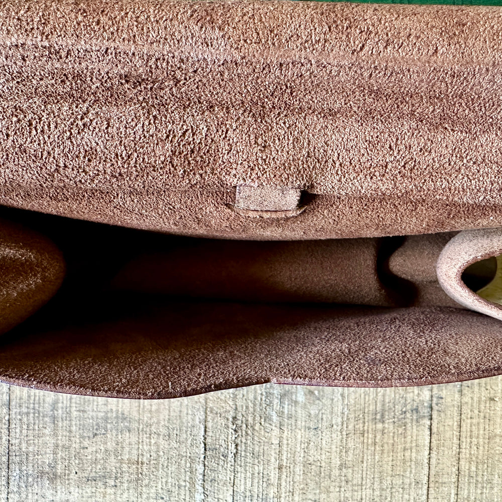 
                  
                    14th-16thC Bollock pouch with decoration and gusset. View from the inside from above
                  
                