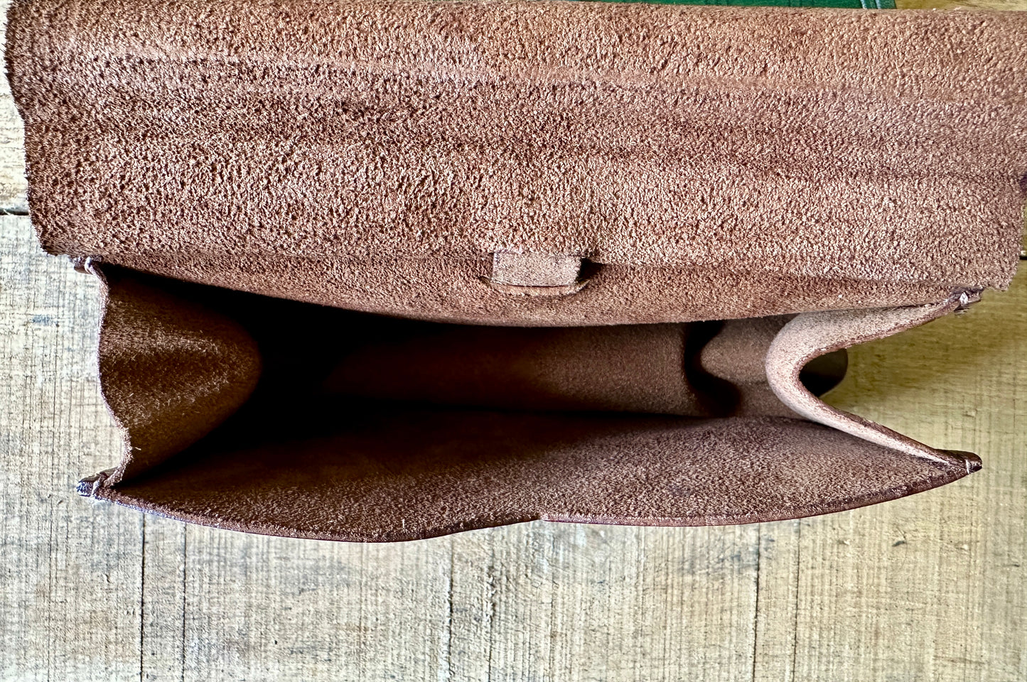 
                  
                    14th-16thC Bollock pouch with decoration and gusset. View from the inside from above
                  
                