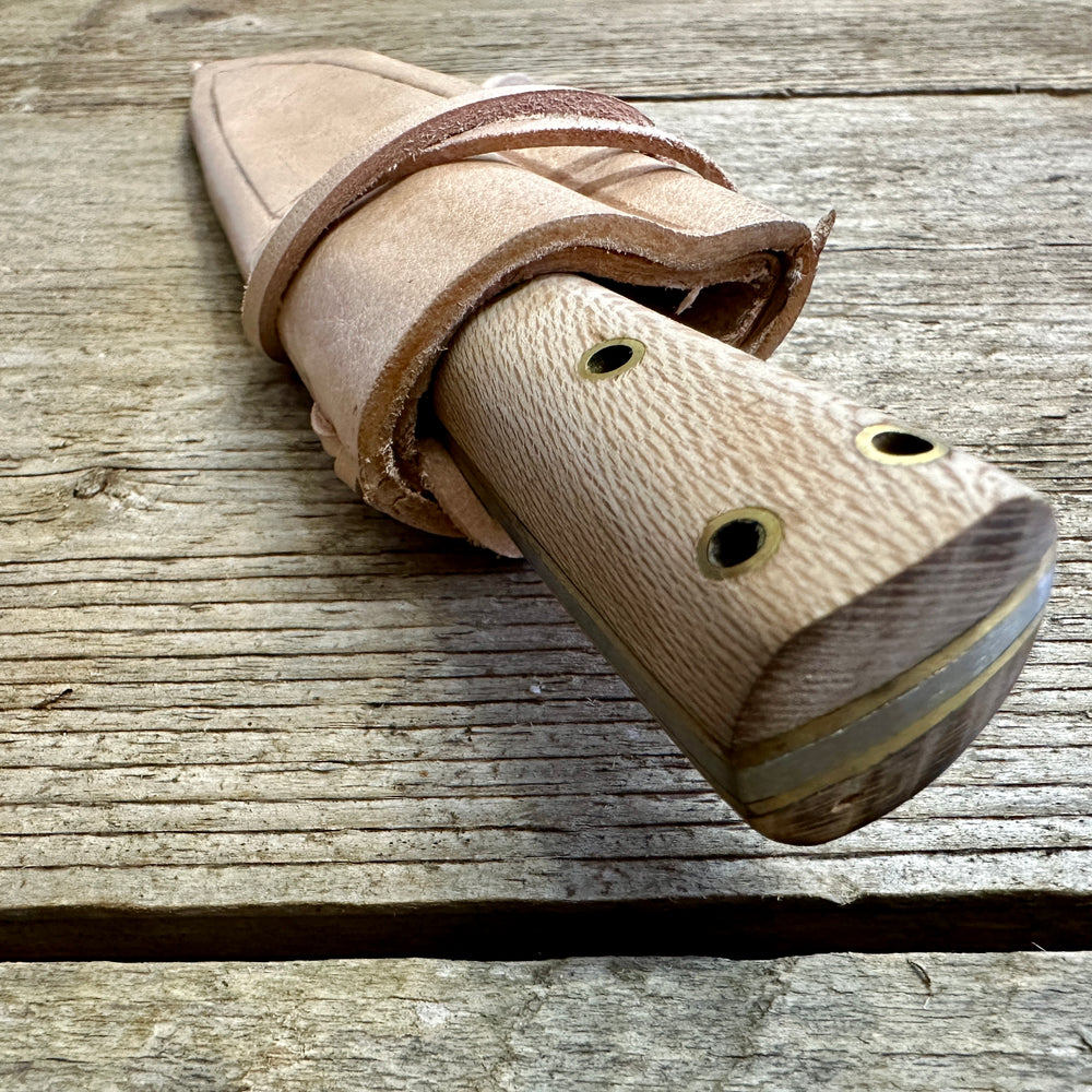 
                  
                    Small cooks knife in scabbard viewed from the top
                  
                