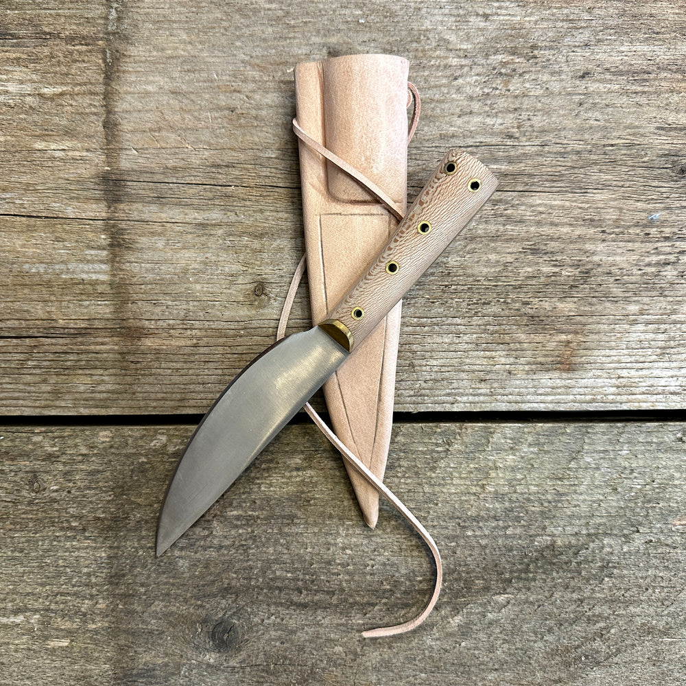 
                  
                    Small cooks knife on natural leather scabbard
                  
                