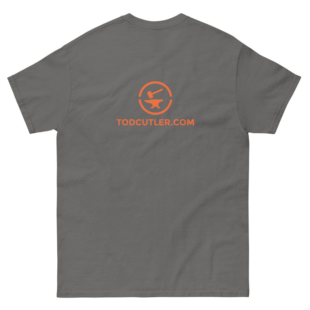 
                  
                    Running Man at Arms Target white background  - Tod Cutler T Shirt
                  
                