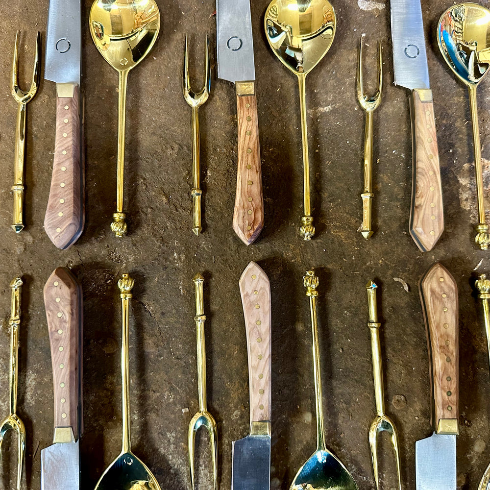 
                  
                    Dinner party feasting set #2 with brass forks and spoons 
                  
                