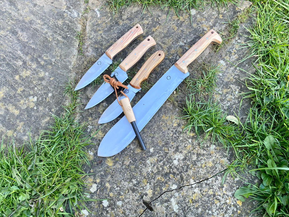 Bundle of four Tod Cutler bushcraft knives with a free bushcraft strike a light 
