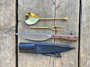 
                  
                    Tod Cutler eating knife (TCPA) and brass spoon and brass fork 
                  
                