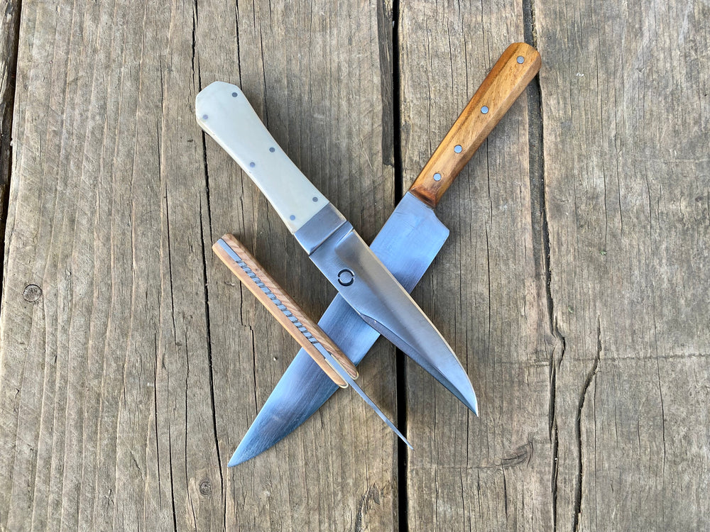 Tod Cutler bundle of Sheffield Trade knife, bone handled Bowie and penknife